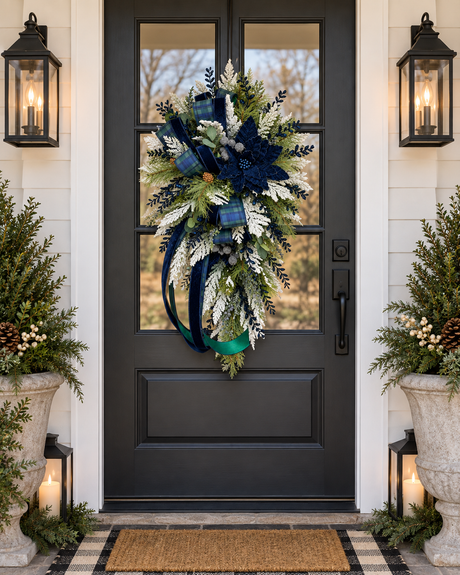 Navy Blue Green Deluxe Designer Christmas Door Swag - 42"-2190 TCT Crafts Designs & Decor
