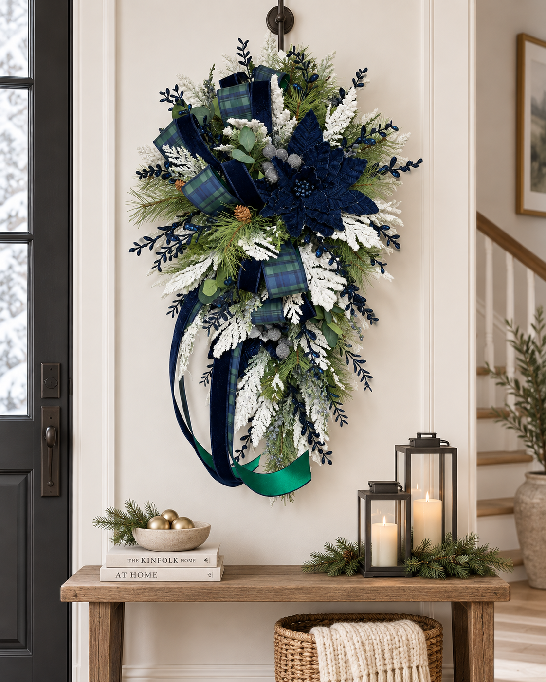 Navy Blue Green Deluxe Designer Christmas Door Swag - 42"-2190 TCT Crafts Designs & Decor