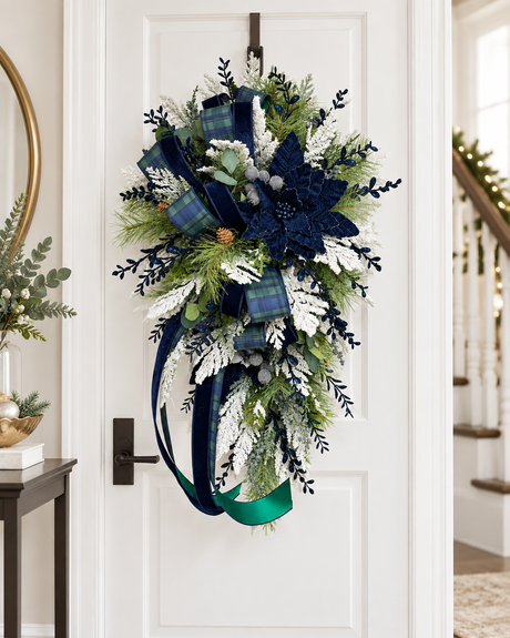 Navy Blue Green Deluxe Designer Christmas Door Swag - 42"-2190 TCT Crafts Designs & Decor