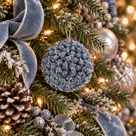 Iced Blue Berry Ball Ornament | Glittered Christmas Sphere | 6" Diameter-228950 Direct Export