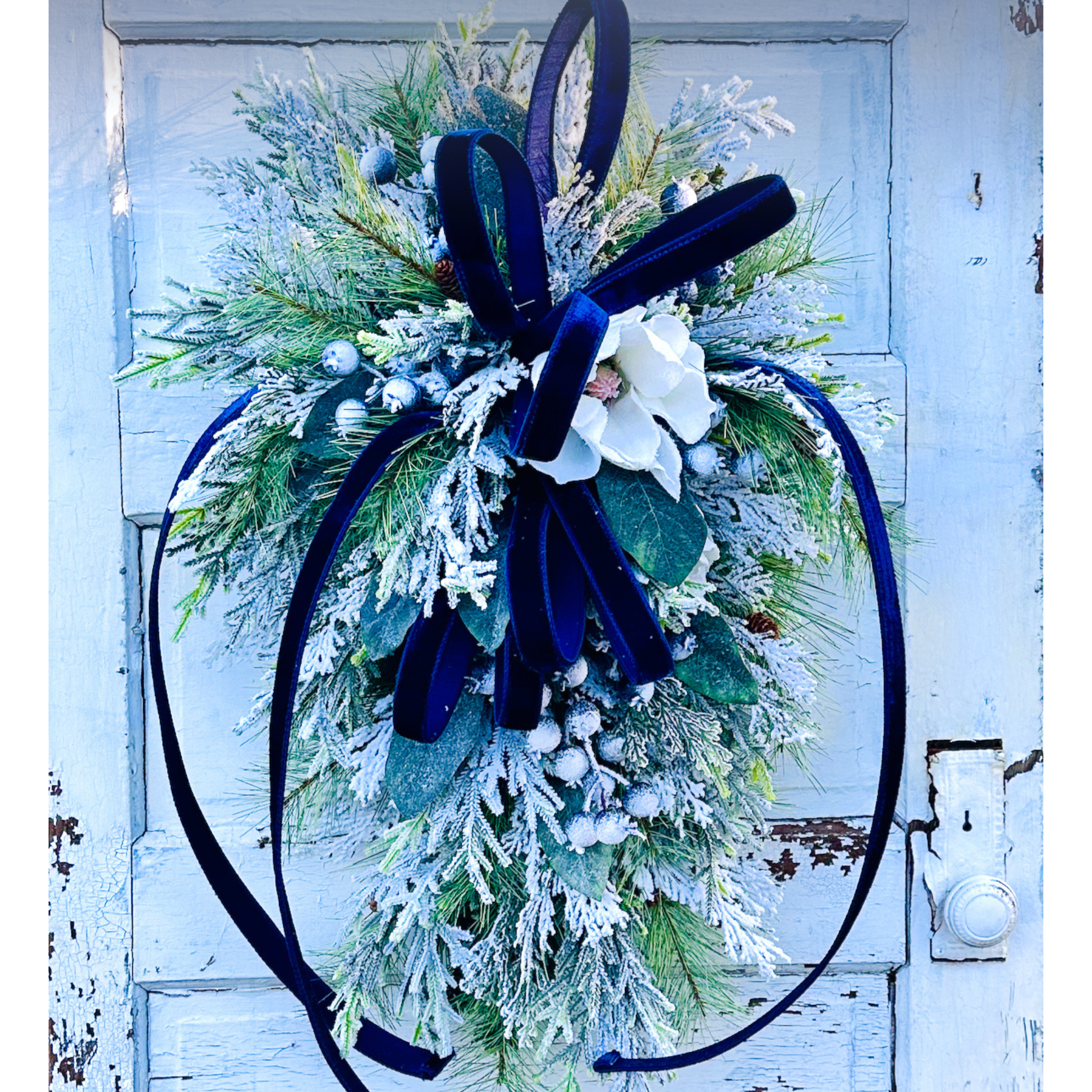 Blue Magnolia Winter Swag – Elegant Christmas or Hanukkah Door Decor TCT Crafts