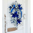 Royal Blue & Silver Christmas or Hanukkah Swag | Velvet Poinsettia Winter Door Decoration TCT Crafts