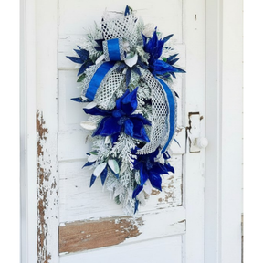 Royal Blue & Silver Christmas or Hanukkah Swag | Velvet Poinsettia Winter Door Decoration TCT Crafts