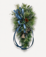 Blue Juniper Bell Swag | Designer Farrisilk Ribbon Christmas Swag | 39"L x 21"W TCT Crafts