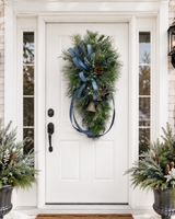Blue Juniper Bell Swag | Designer Farrisilk Ribbon Christmas Swag | 39"L x 21"W TCT Crafts