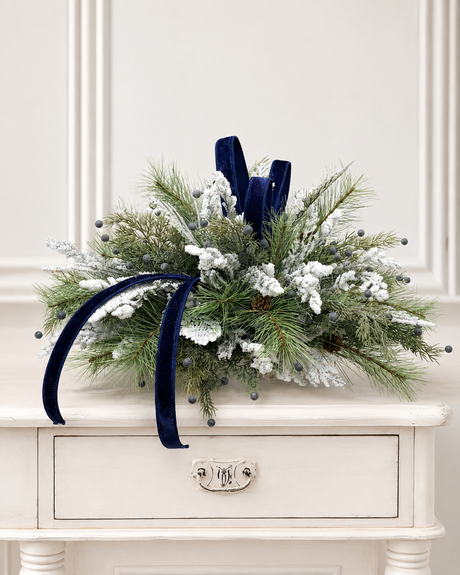 Blue White Christmas Centerpiece in White Dough Bowl — Holiday and Hanukkah Arrangement TCT Crafts