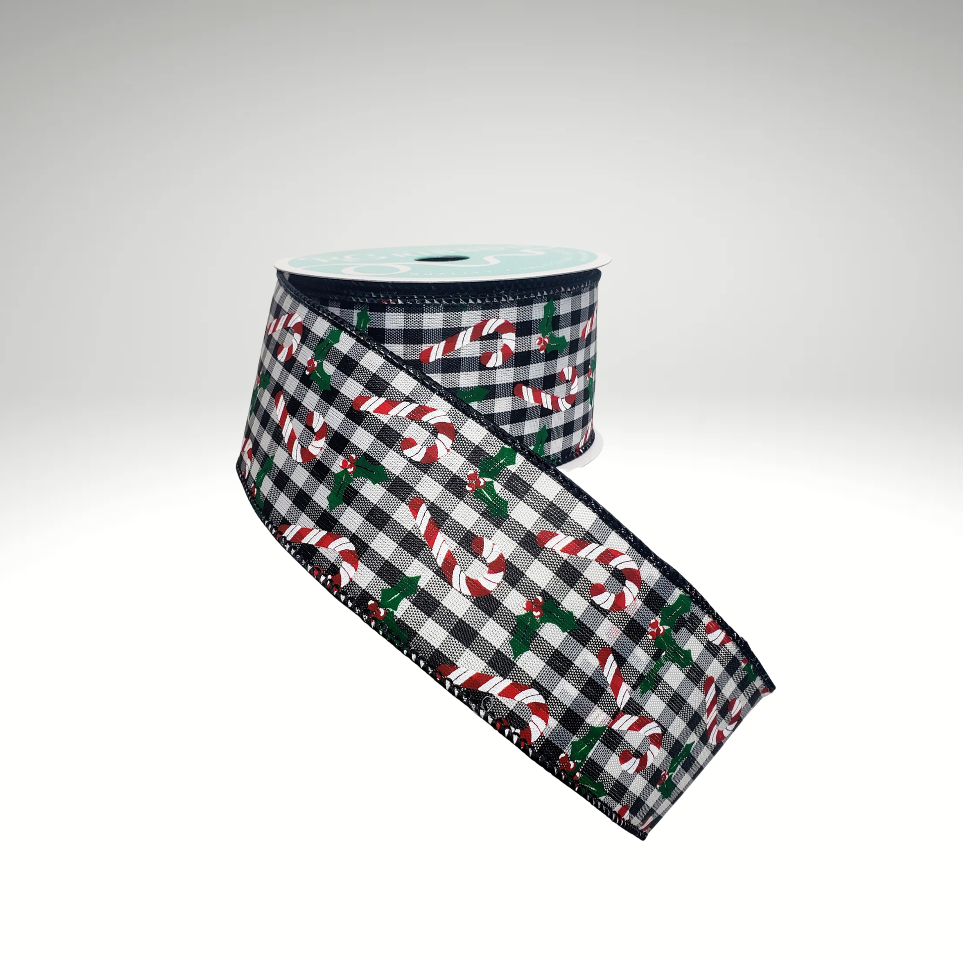 Candy Cane Holly Gingham Ribbon 2.5 Inch x 10 Yard Wired Christmas Ribbon-RGA1146L6 Craig Bachman