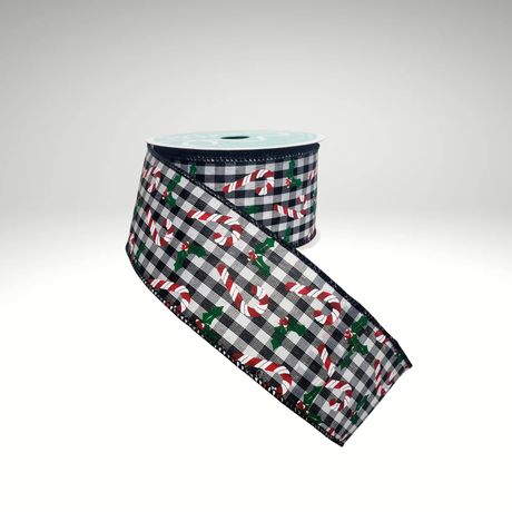 Candy Cane Holly Gingham Ribbon 2.5 Inch x 10 Yard Wired Christmas Ribbon-RGA1146L6 Craig Bachman