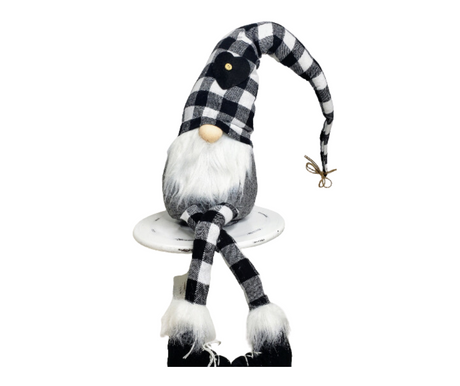 Whimsical Black White Check Fabric Sitting Gnome - 30.75"H-XN4185 Craig Bachman