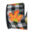 Fall Maple Leaf Ribbon 2.5 Inch x 10 Yard Black White Check Wired Ribbon TCTCrafts