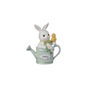 5" Resin Bunny in Watering Can with Chick | Cute Easter Tabletop Decoration