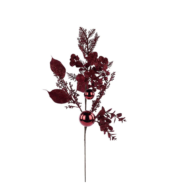 Burgundy Glitter Eucalyptus Ball Spray | Christmas Berry Pick | 27.5" Spray Craig Bachman