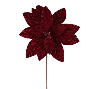 20.5" Burgundy Embossed Velvet Poinsettia Stem Craig Bachman