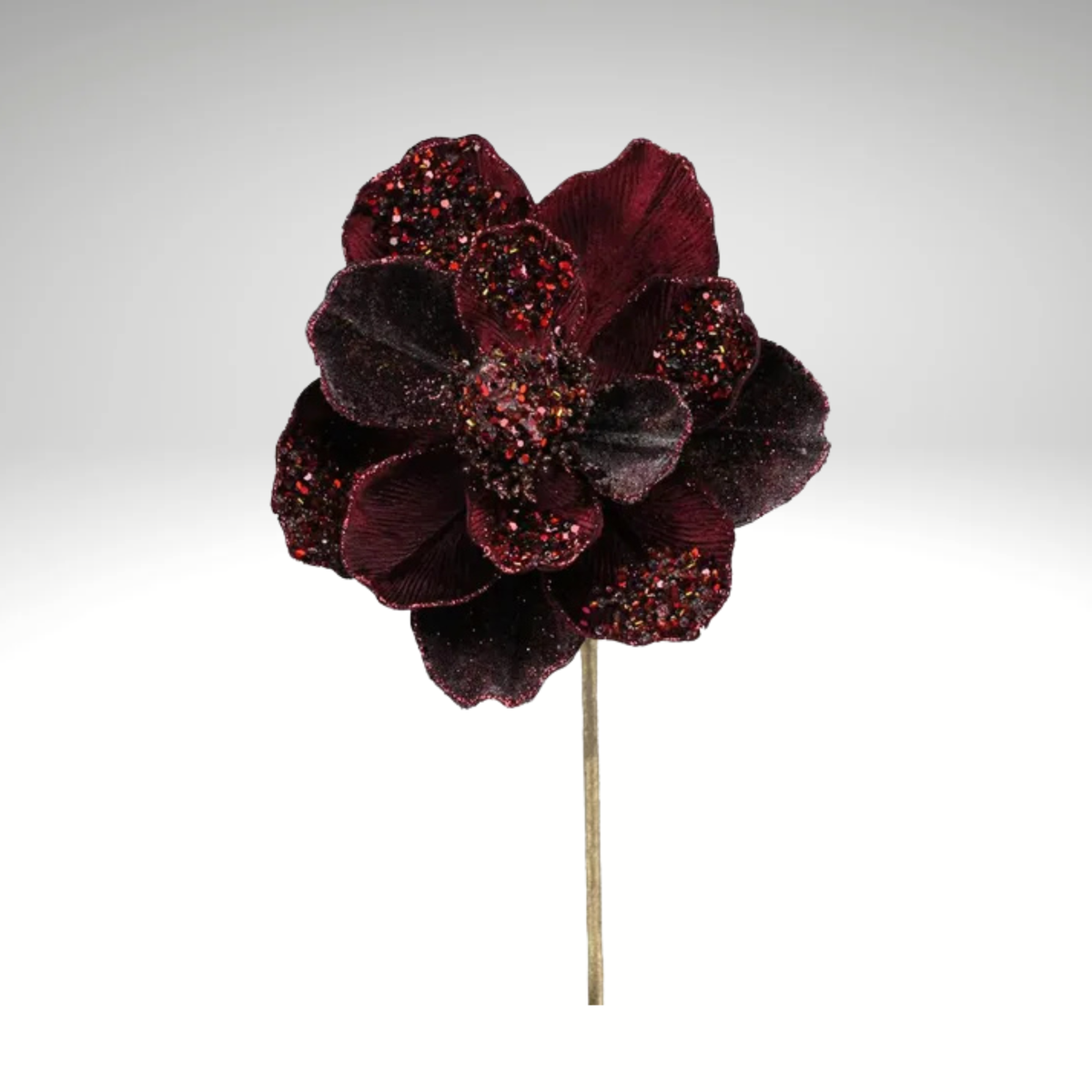 27.5" Burgundy Velvet Beaded Magnolia Stem – Artificial Holiday Flower Stem-XS704805 Craig Bachman