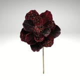 27.5" Burgundy Velvet Beaded Magnolia Stem – Artificial Holiday Flower Stem-XS704805 Craig Bachman