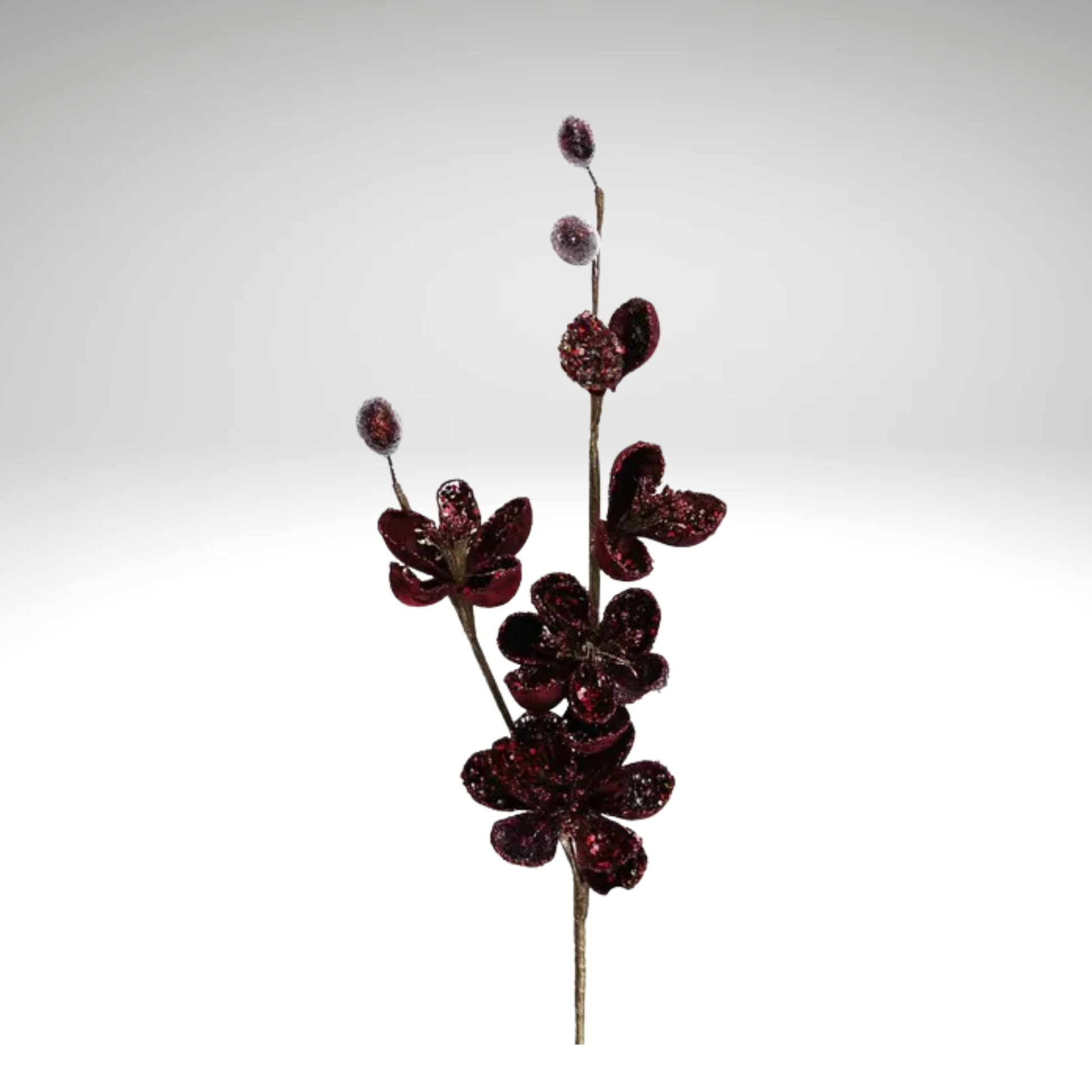22" Burgundy Velvet Beaded Mini Magnolia Spray – Artificial Holiday Floral Stem-XS852905 Craig Bachman