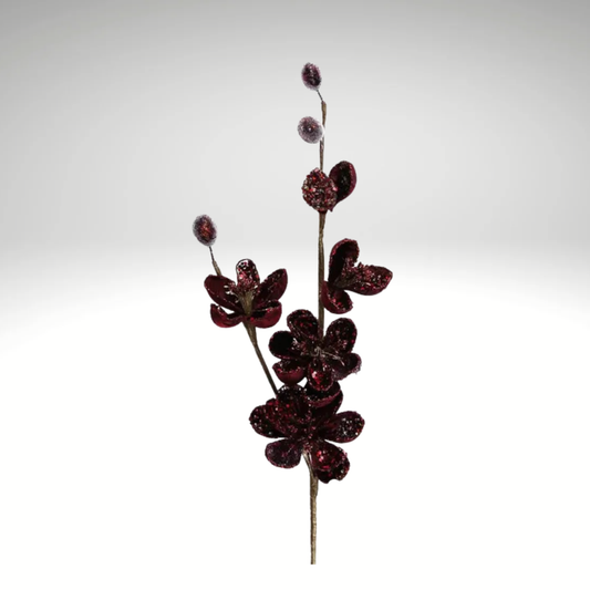 22" Burgundy Velvet Beaded Mini Magnolia Spray – Artificial Holiday Floral Stem-XS852905 Craig Bachman