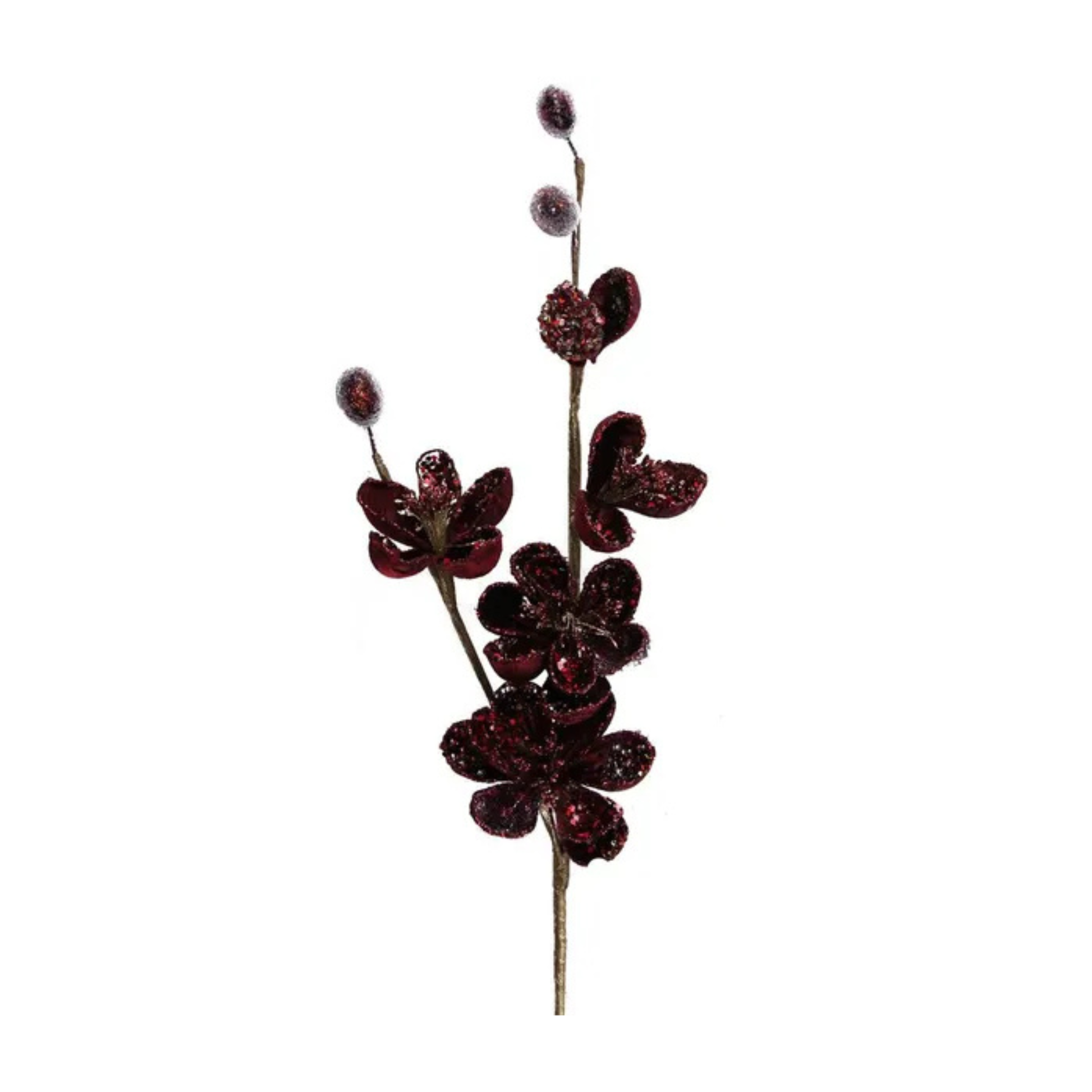 22" Burgundy Velvet Beaded Mini Magnolia Spray – Artificial Holiday Floral Stem-XS852905 Craig Bachman