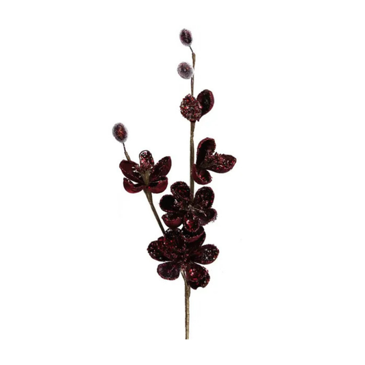 22" Burgundy Velvet Beaded Mini Magnolia Spray – Artificial Holiday Floral Stem-XS852905 Craig Bachman