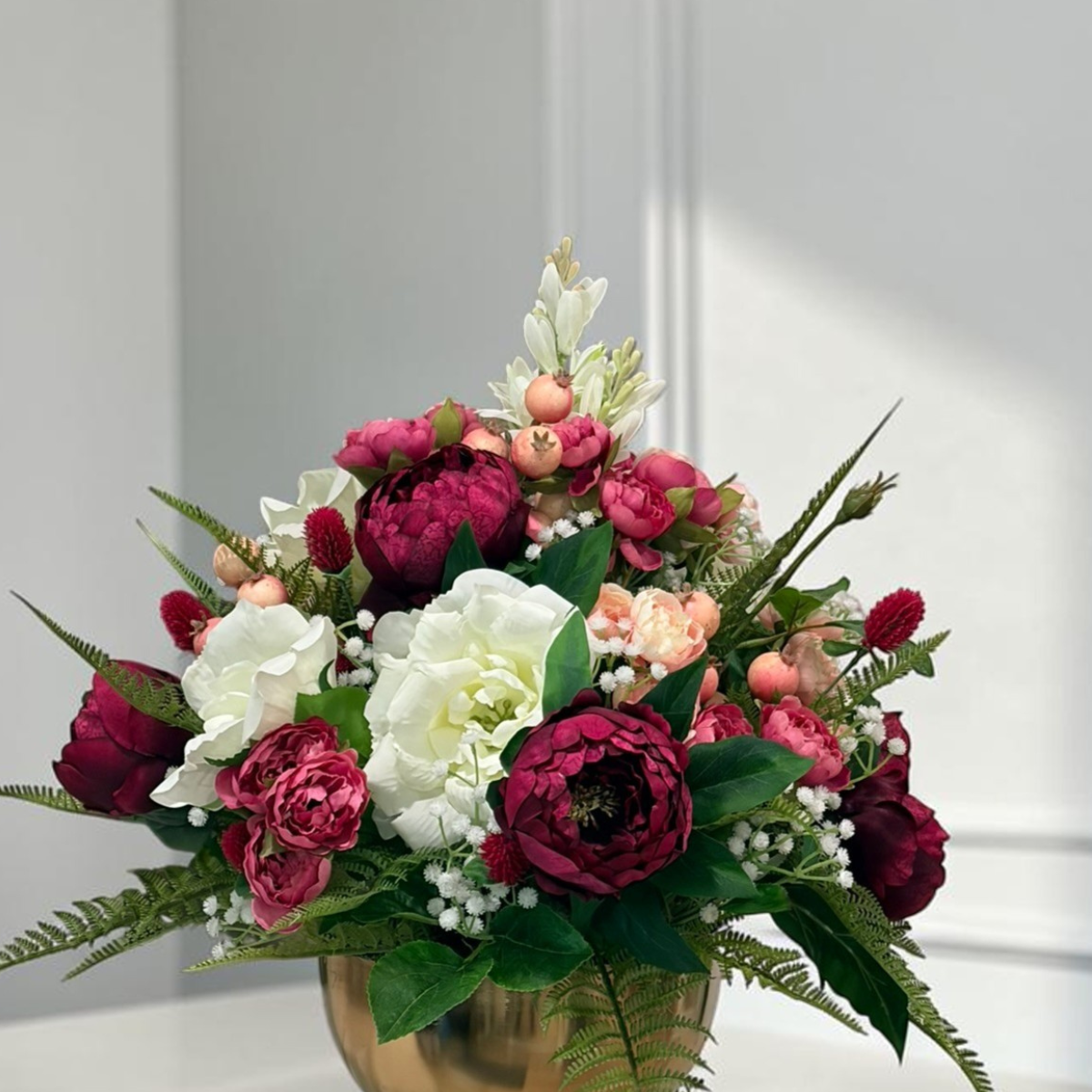 Burgundy Peony Floral Arrangement 20 Inch Decor TCT Crafts