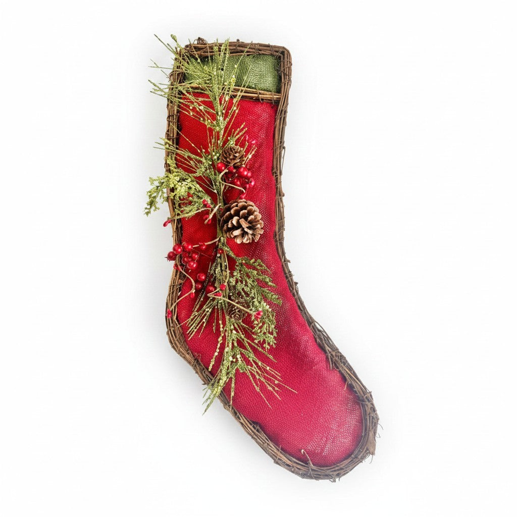 Red Burlap Stocking Decor | TCT Crafts Designs & Decor-XK0110 TCT Crafts