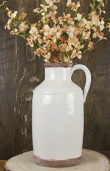 White Crackle Ceramic Pitcher Vase — 11.25 Inch Farmhouse Floral Container-CB696427 Craig Bachman