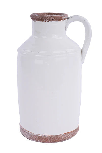 White Crackle Ceramic Pitcher Vase — 11.25 Inch Farmhouse Floral Container-CB696427 Craig Bachman