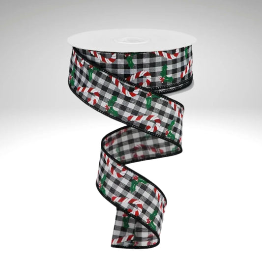 Candy Cane Holly Gingham Ribbon 1.5 Inch x 10 Yard Wired Christmas Ribbon-RGA1145L6 Craig Bachman