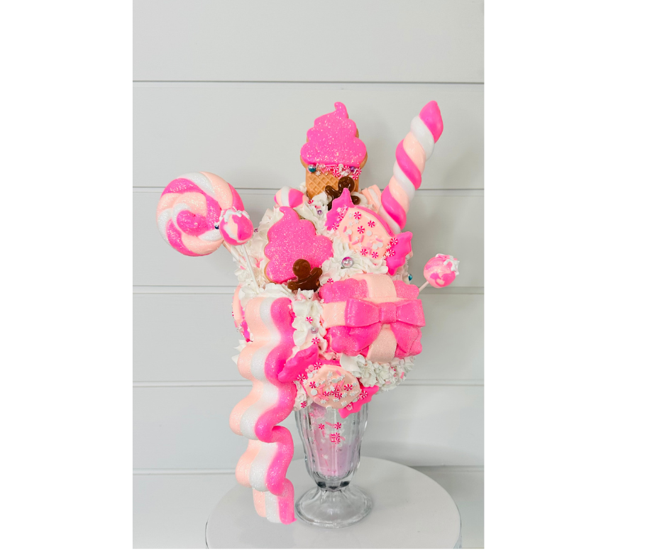 Pink Candyland Faux Extreme Milkshake – Handcrafted Tiered Tray Decor – Perfect for Holiday Decorations, Parties & Photo Props TCT Crafts