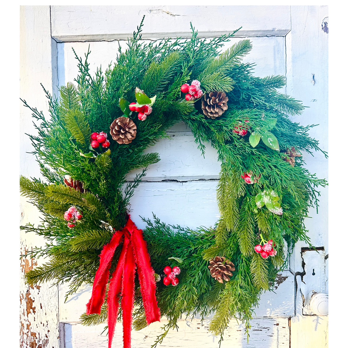 30" Artificial Cedar & Pine Berry Wreath – Classic Christmas Door Greenery TCT Crafts