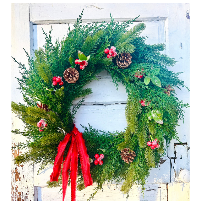 30" Artificial Cedar & Pine Berry Wreath – Classic Christmas Door Greenery TCT Crafts