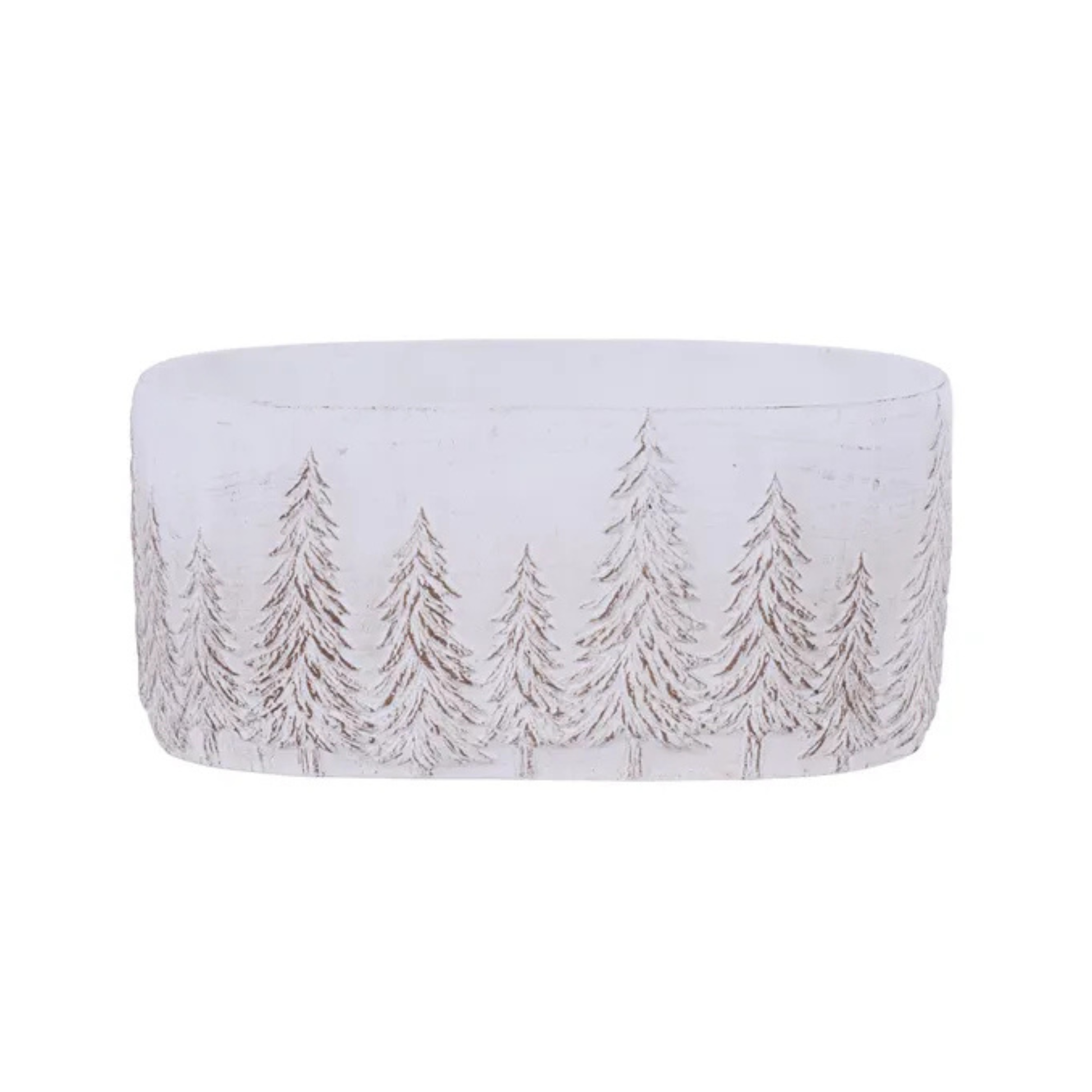 Whitewash Oval Cement Planter with Pine Trees 9" Winter Bowl-MX079330 Craig Bachman