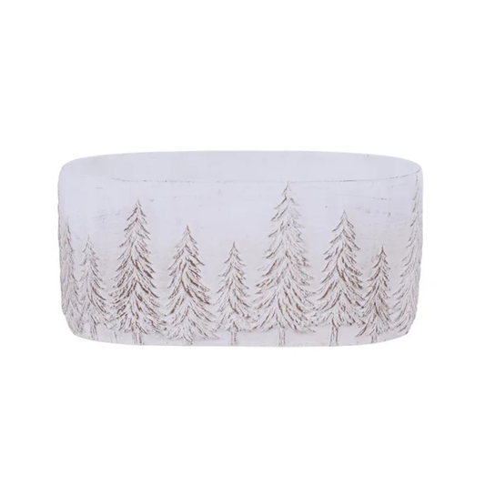 Whitewash Oval Cement Planter with Pine Trees 9" Winter Bowl-MX079330 Craig Bachman