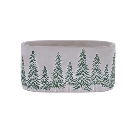 9" Cement Oval Planter with Pine Tree Design-MX079338 Craig Bachman