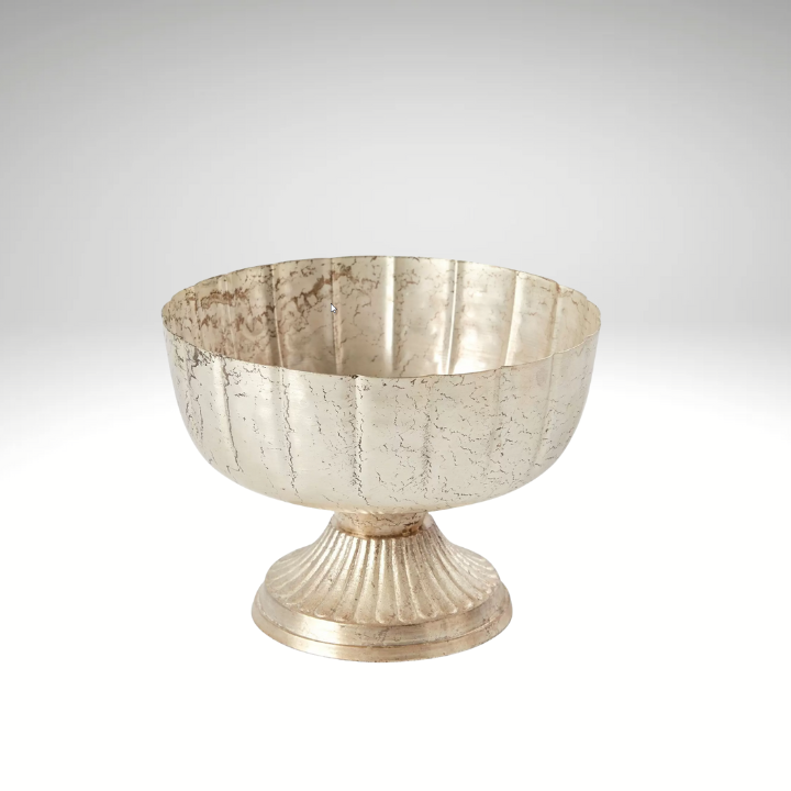 7.75" Champagne Metal Compote Bowl – Pedestal Floral Vase for Wedding Centerpieces & Home Decor-72010-61