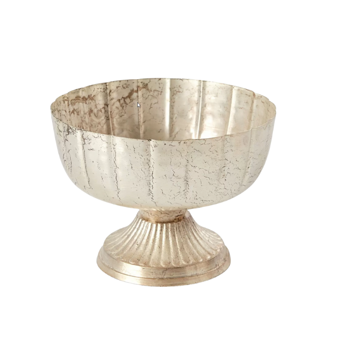 7.75" Champagne Metal Compote Bowl – Pedestal Floral Vase for Wedding Centerpieces & Home Decor-72010-61