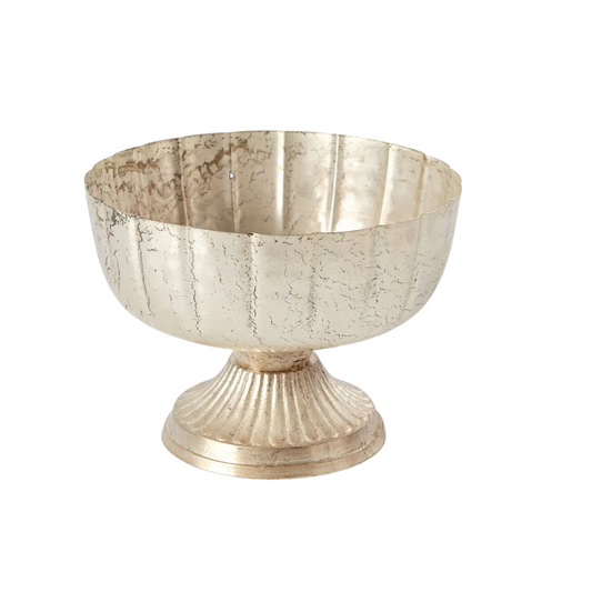 7.75" Champagne Metal Compote Bowl – Pedestal Floral Vase for Wedding Centerpieces & Home Decor-72010-61