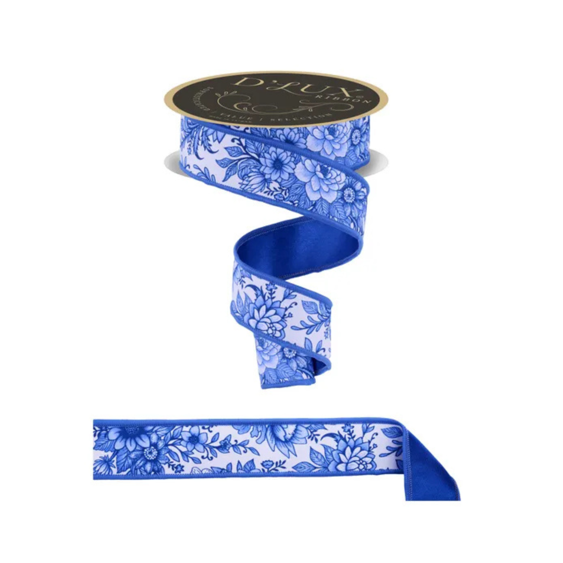 Chinoiserie Floral Wired Ribbon 1.5"x10yd | Designer Blue Ribbon-LX312203 Craig Bachman