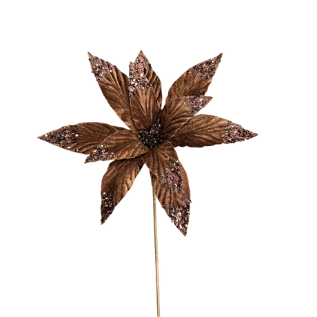Chocolate Brown Velvet Glitter Poinsettia Stem 24"-86797CHO Liberty Floral