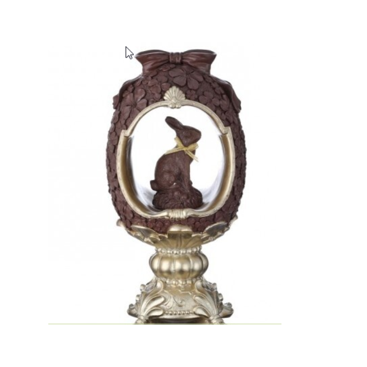 12" Resin Chocolate Bunny Egg on Pedestal | Vintage Easter Centerpiece-MT26199