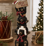 Christmas Bear Stack Figurine — 13.25 Inch Woodland Lodge Holiday Tabletop Decor-TC02339 Transpac