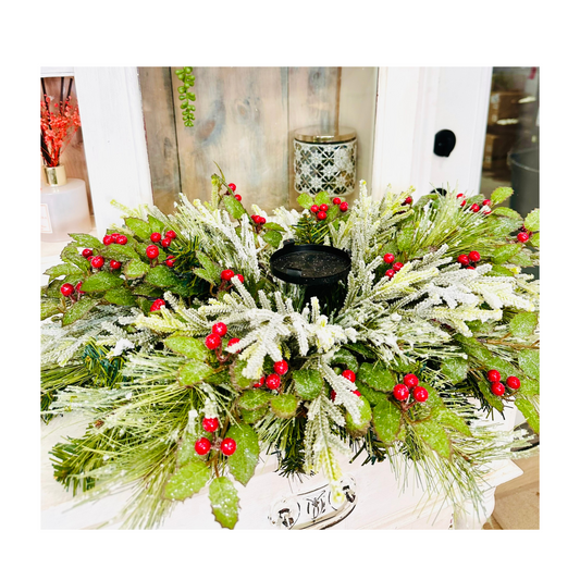 Traditional Christmas Table Candle Ring Arrangement- Red & Green Holiday Centerpiece TCT Crafts