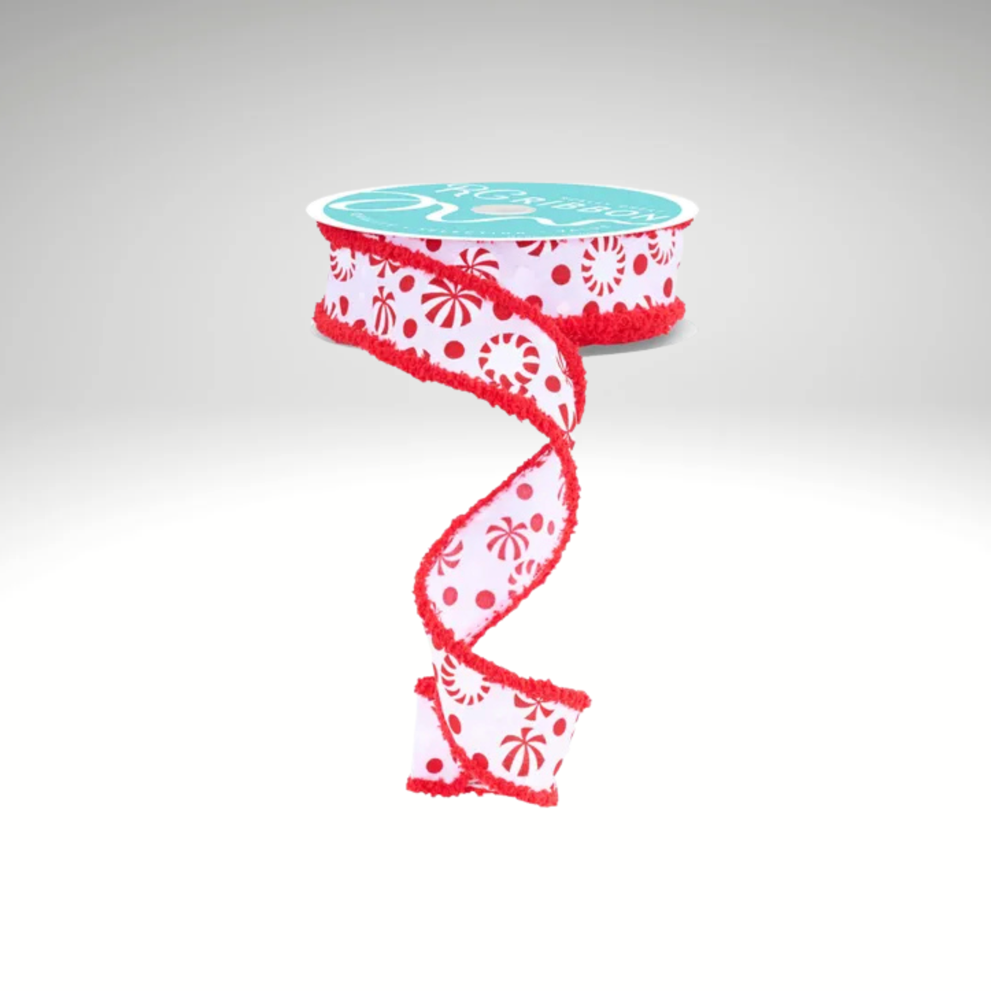 1.5"x10yd Christmas Candy Peppermint Wired Ribbon – Red & White Fuzzy Edge Holiday Ribbon-RGC823467 Craig Bachman