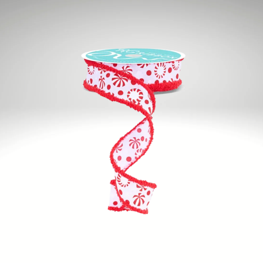 1.5"x10yd Christmas Candy Peppermint Wired Ribbon – Red & White Fuzzy Edge Holiday Ribbon-RGC823467 Craig Bachman