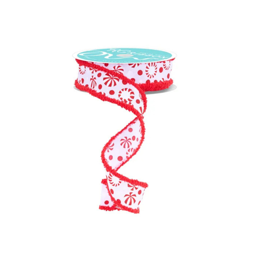1.5"x10yd Christmas Candy Peppermint Wired Ribbon – Red & White Fuzzy Edge Holiday Ribbon-RGC823467 Craig Bachman