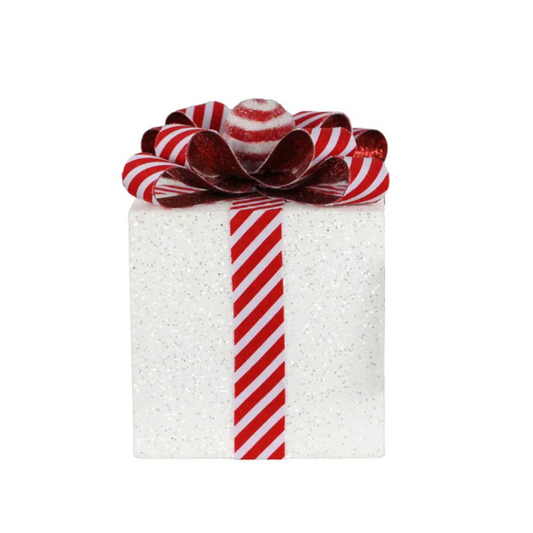 Foam Wrapped Present – 6.75"H Christmas Gift Box with Candy Stripe Bow-XC8348 Craig Bachman
