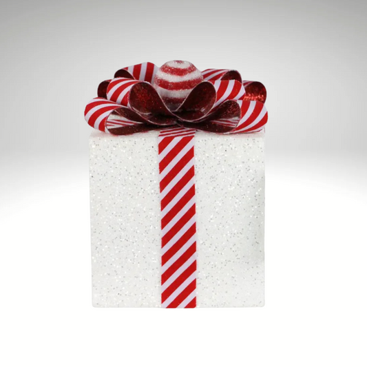 Foam Wrapped Present – 6.75"H Christmas Gift Box with Candy Stripe Bow-XC8348 Craig Bachman