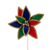 14" Velvet Poinsettia Pick in Red, Emerald, Blue & Gold-XS4185A2 Craig Bachman