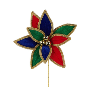 14" Velvet Poinsettia Pick in Red, Emerald, Blue & Gold-XS4185A2 Craig Bachman