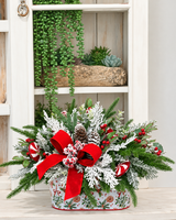 Peppermint Holiday Centerpiece | Flocked Cedar Pine Pinecone Design | 18"Lx12"H-2206 TCT Crafts Designs & Decor